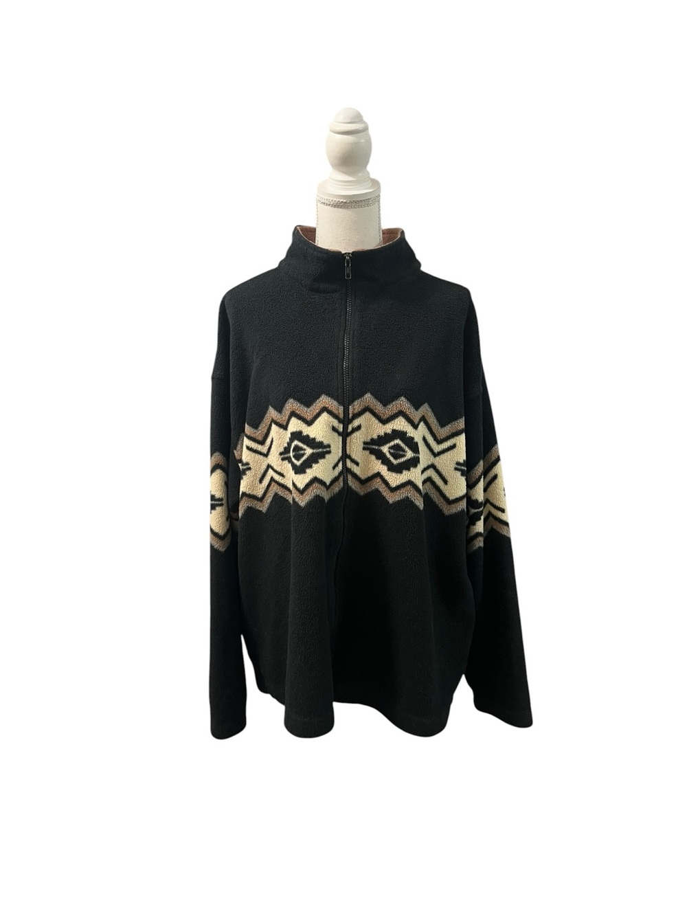 Panhandle Slim Full Zip Fleece Jacket Black Beige Aztec Southwestern Unisex LG